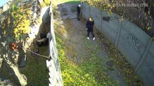 Click to play video Russian girl follows her boyfriend pissing in an alley