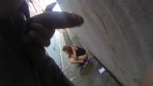Click to play video Flasher shows his cock to two teens pissing in alley - video 2