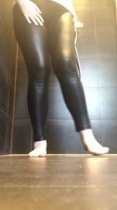 Click to play video Girl in black shiny leggings pees in the shower
