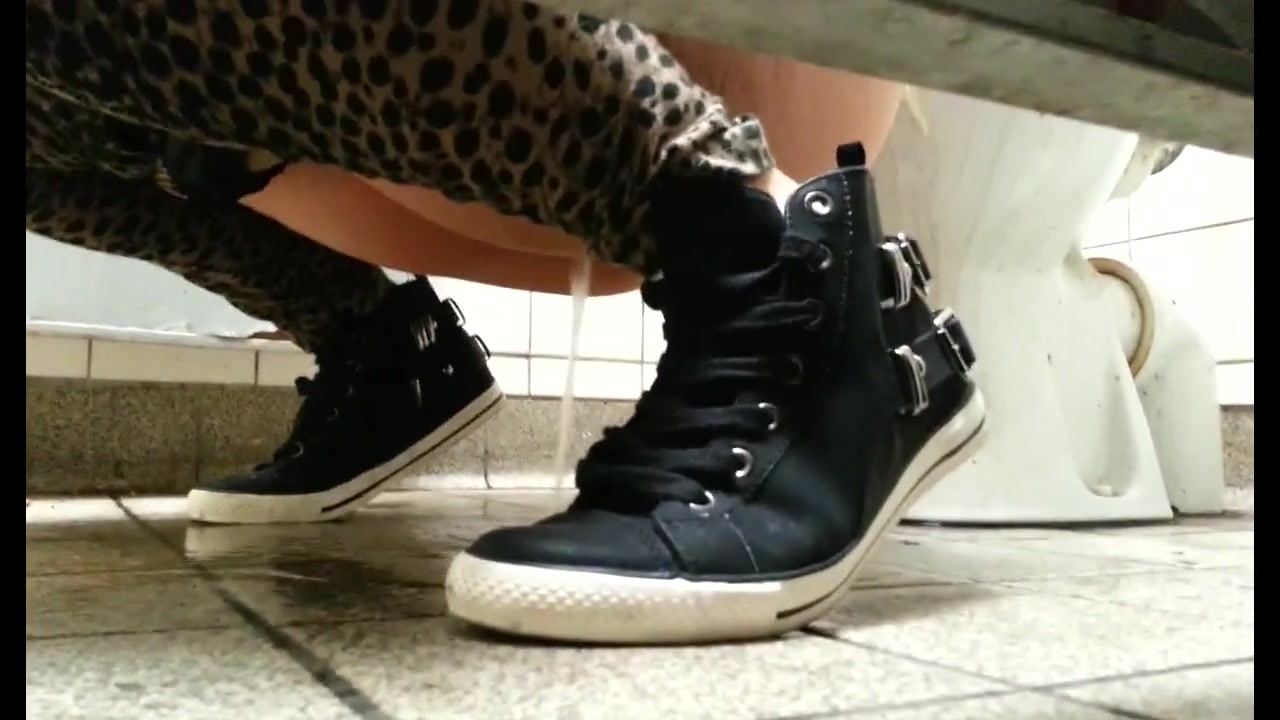 Click to play video Public toilet floor piss