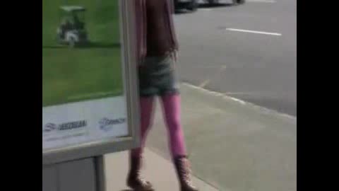 Click to play video Russian college girl in purple leggings pees in public