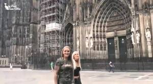 Click to play video Two German blondes pissing near cathedral