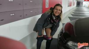 Click to play video Peeing by her car