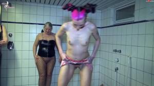 Click to play video German babe with pink hair feeds piss to slave