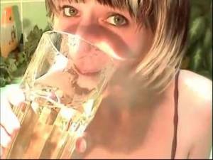 Click to play video Big tit girl drinks her own piss and plays