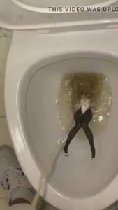 Click to play video Piss anime figure in public toilet